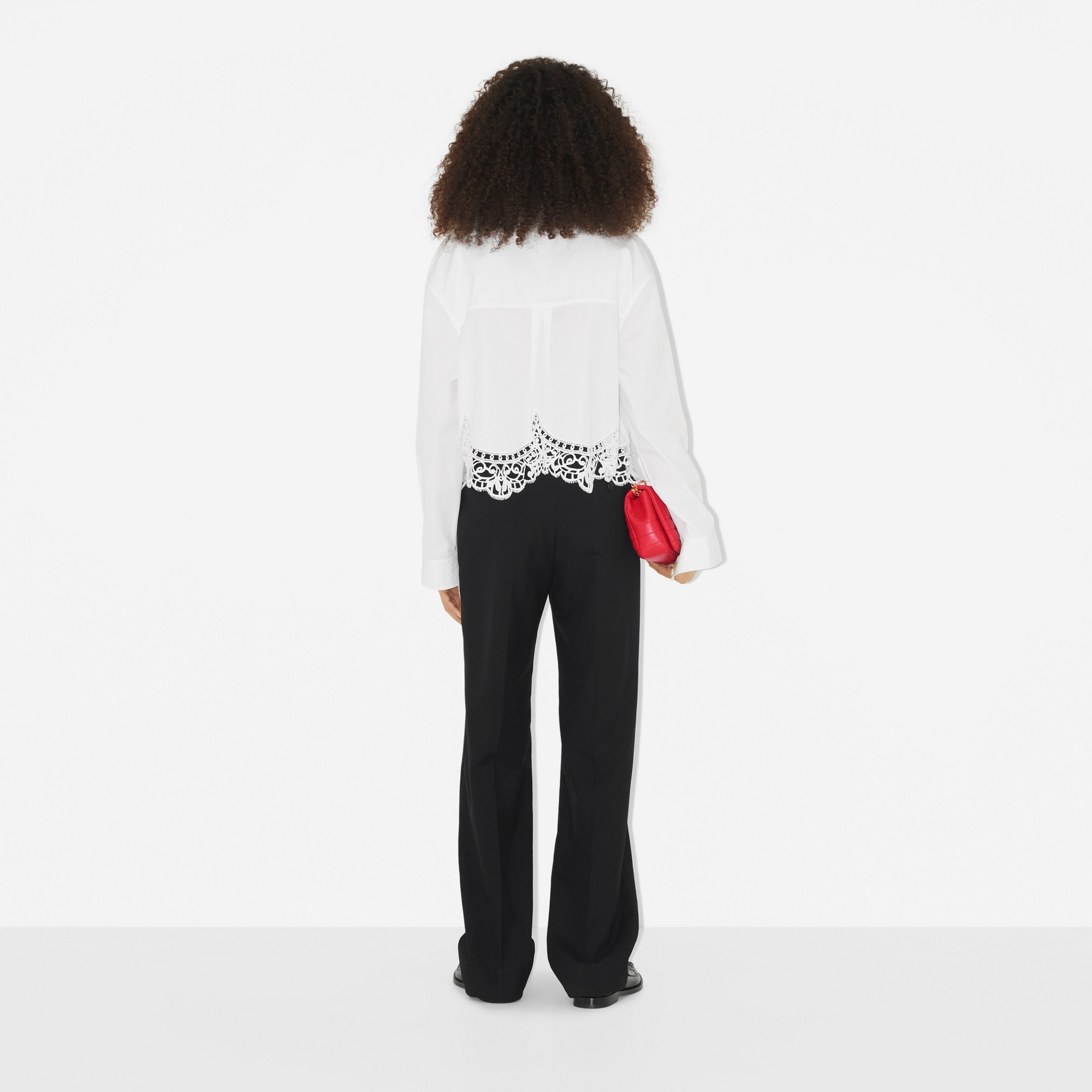 Macramé Lace Hem Cotton Cropped Shirt - 4