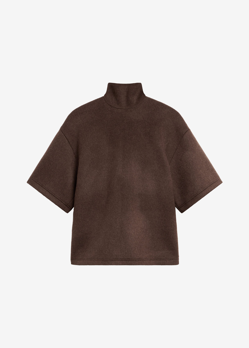 Delancey Mock Neck Wool Top - Brown Melange 1
