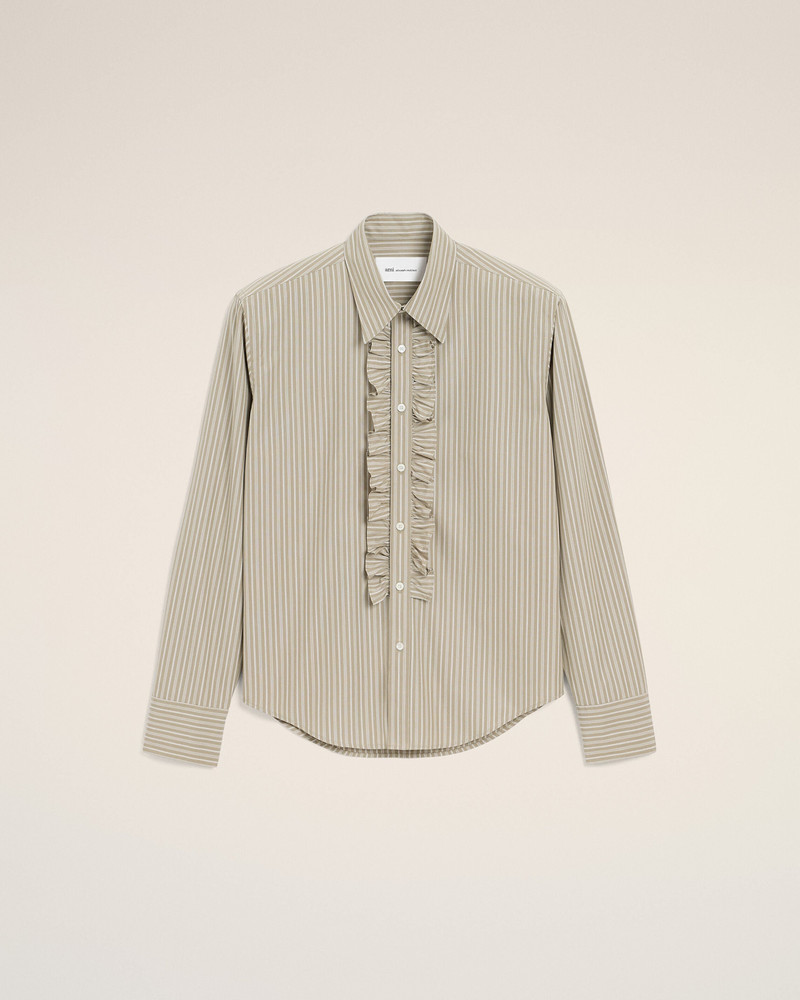 BEIGE COTTON LONG SLEEVE RUFFLED ADJUSTED SHIRT 1