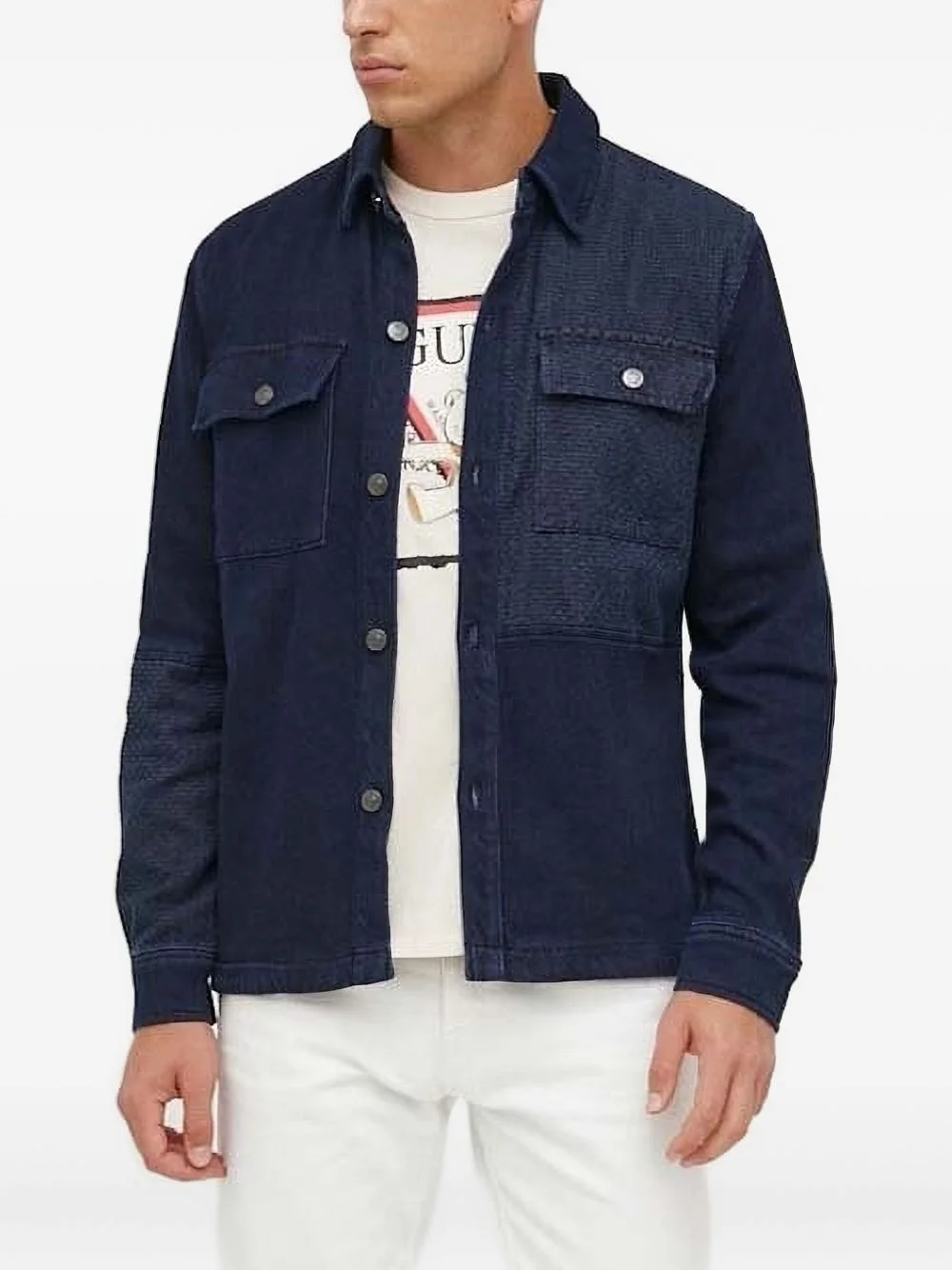 textured-panel denim shirt jacket - 1