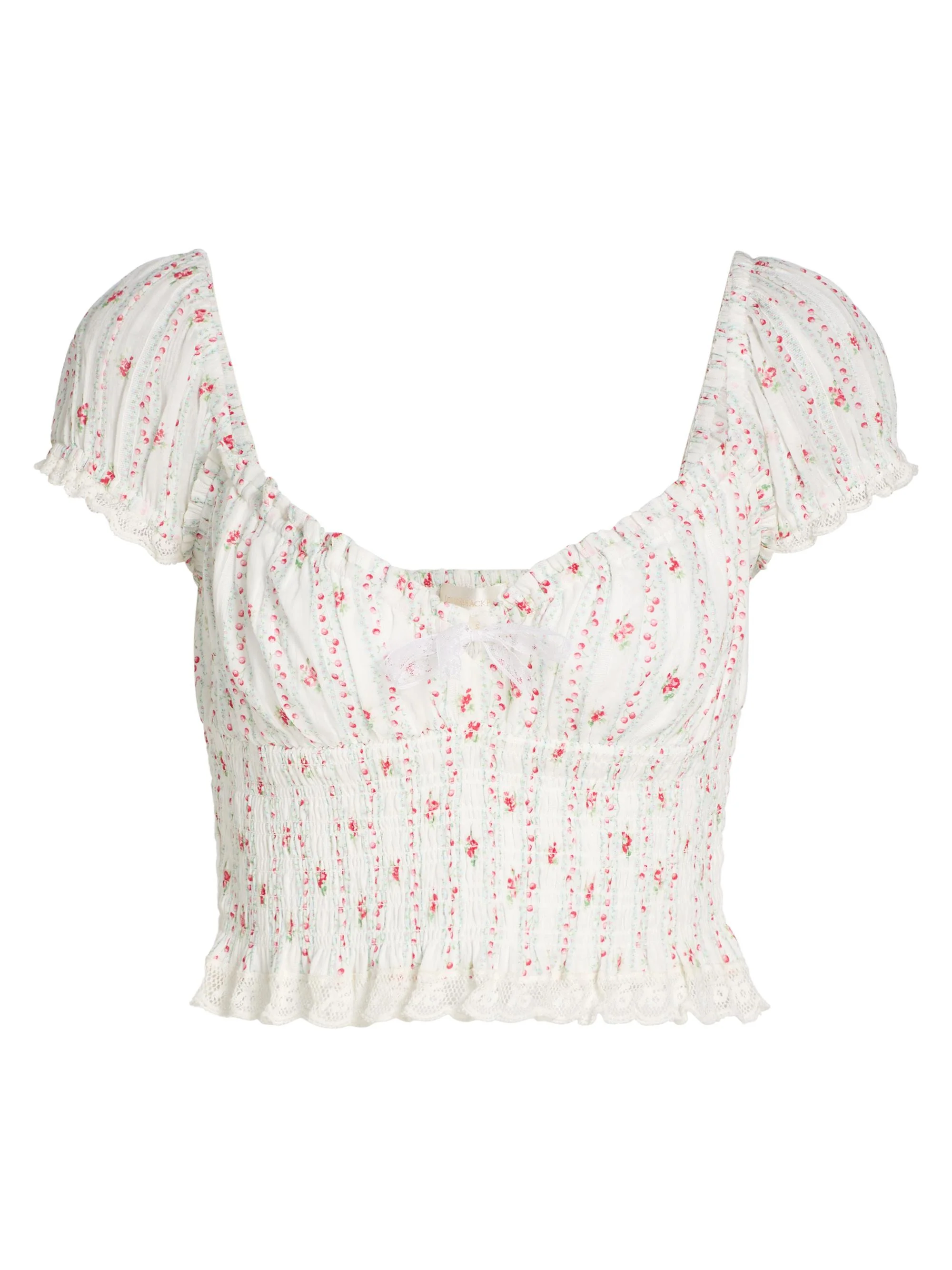 Women's Daini Floral Smocked Cotton Crop Top - Poppy Red - 1