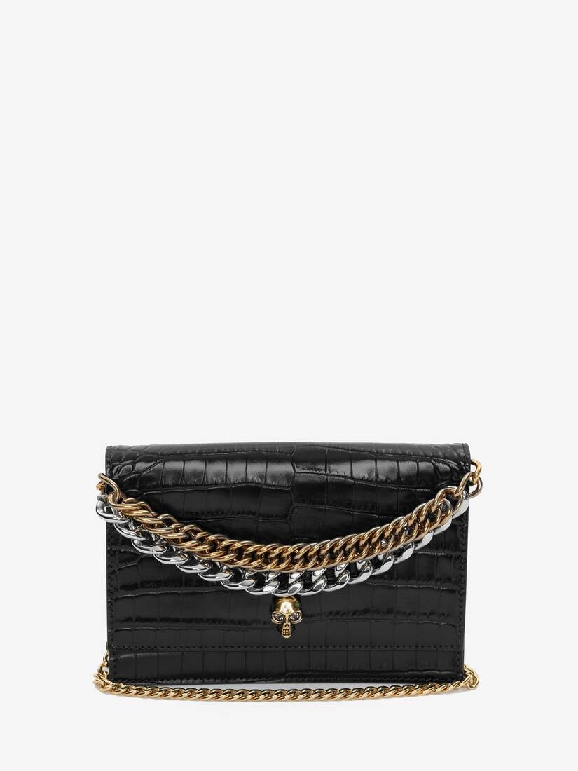 Women's Small Skull Bag With Chain in Black - 1
