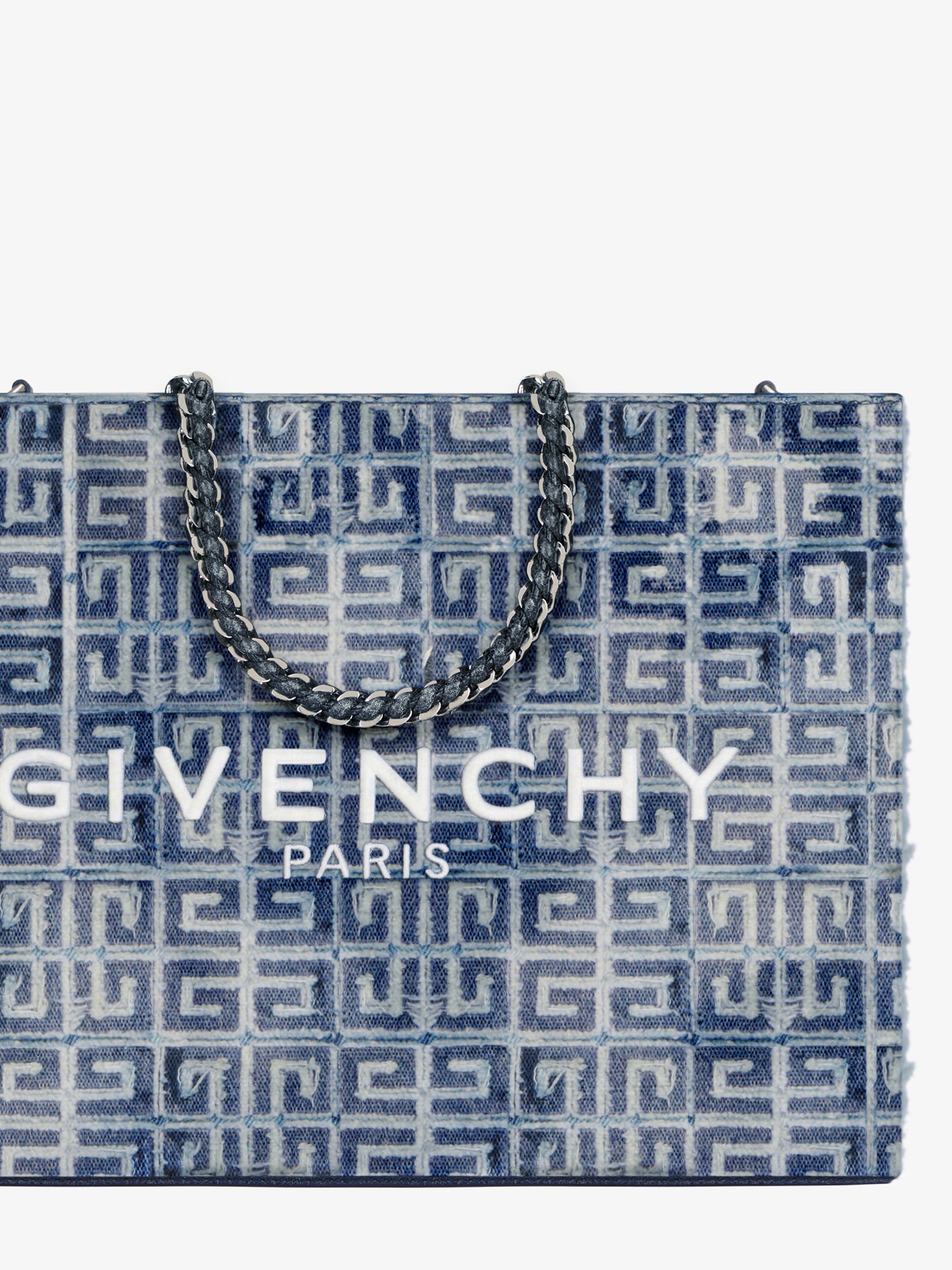 MEDIUM G-TOTE SHOPPING BAG IN 4G DENIM WITH CHAIN - 7