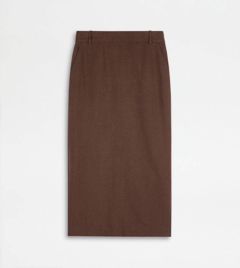 MIDI SKIRT IN LINEN - BROWN 1