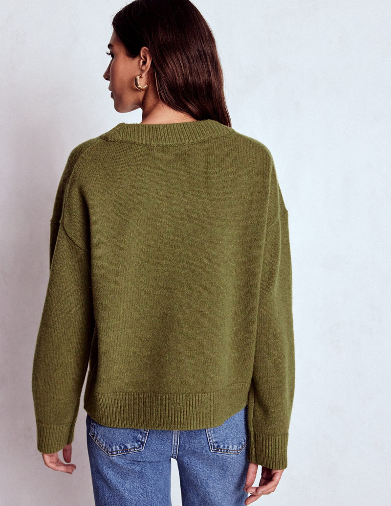 Marion Merino V-neck Sweater-Promenade Green Melange 4