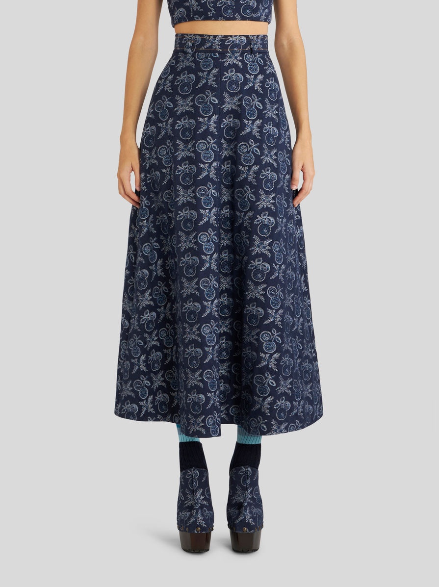 MIDI DENIM JACQUARD SKIRT WITH APPLES - 2