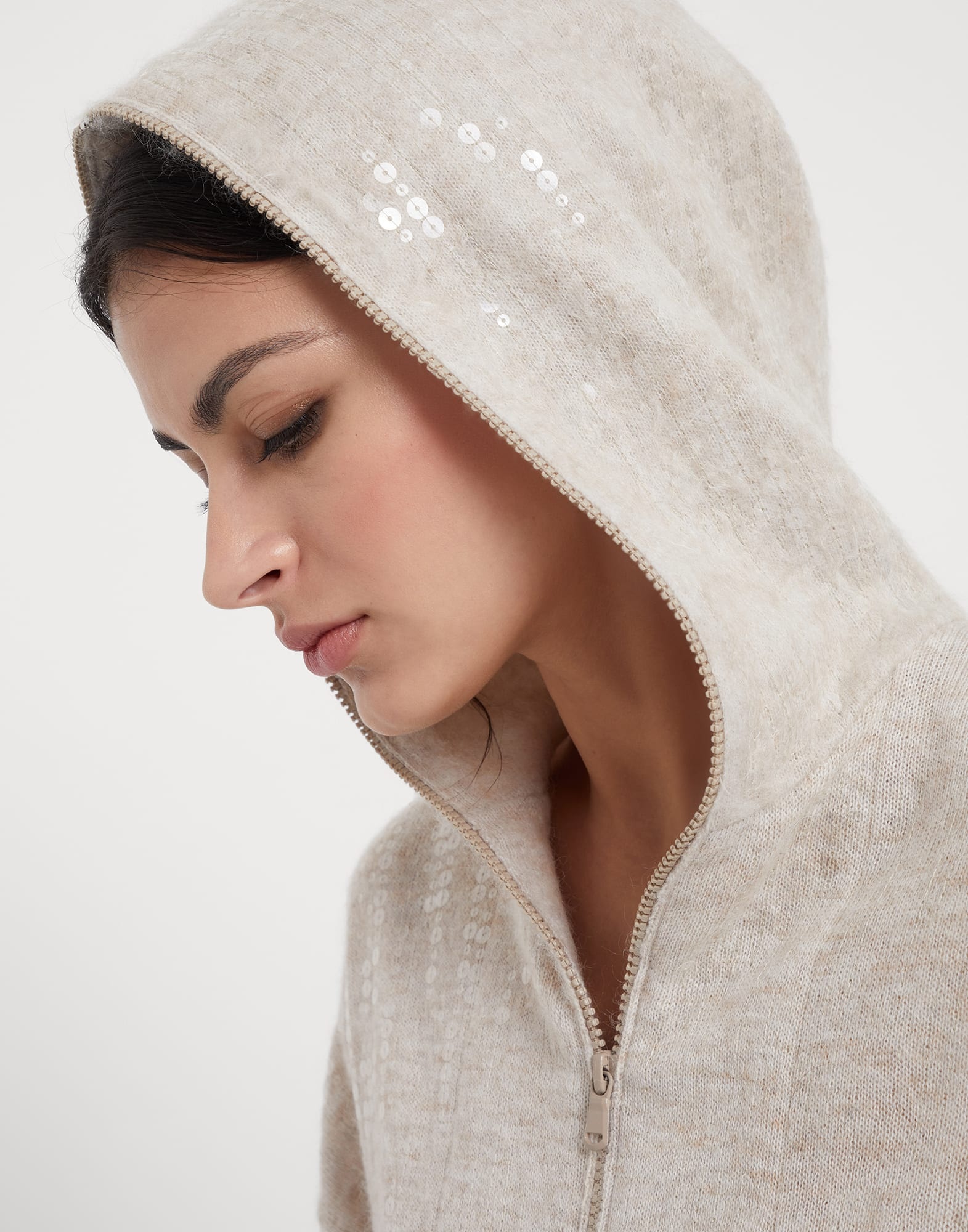 Dazzling Cascade cardigan in mohair, virgin wool and cashmere with hood and zipper - 3