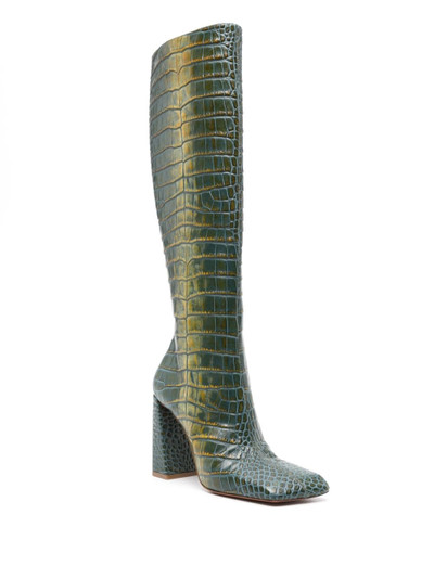 Amina Muaddi Marine 95mm crocodile-effect knee-high boots outlook