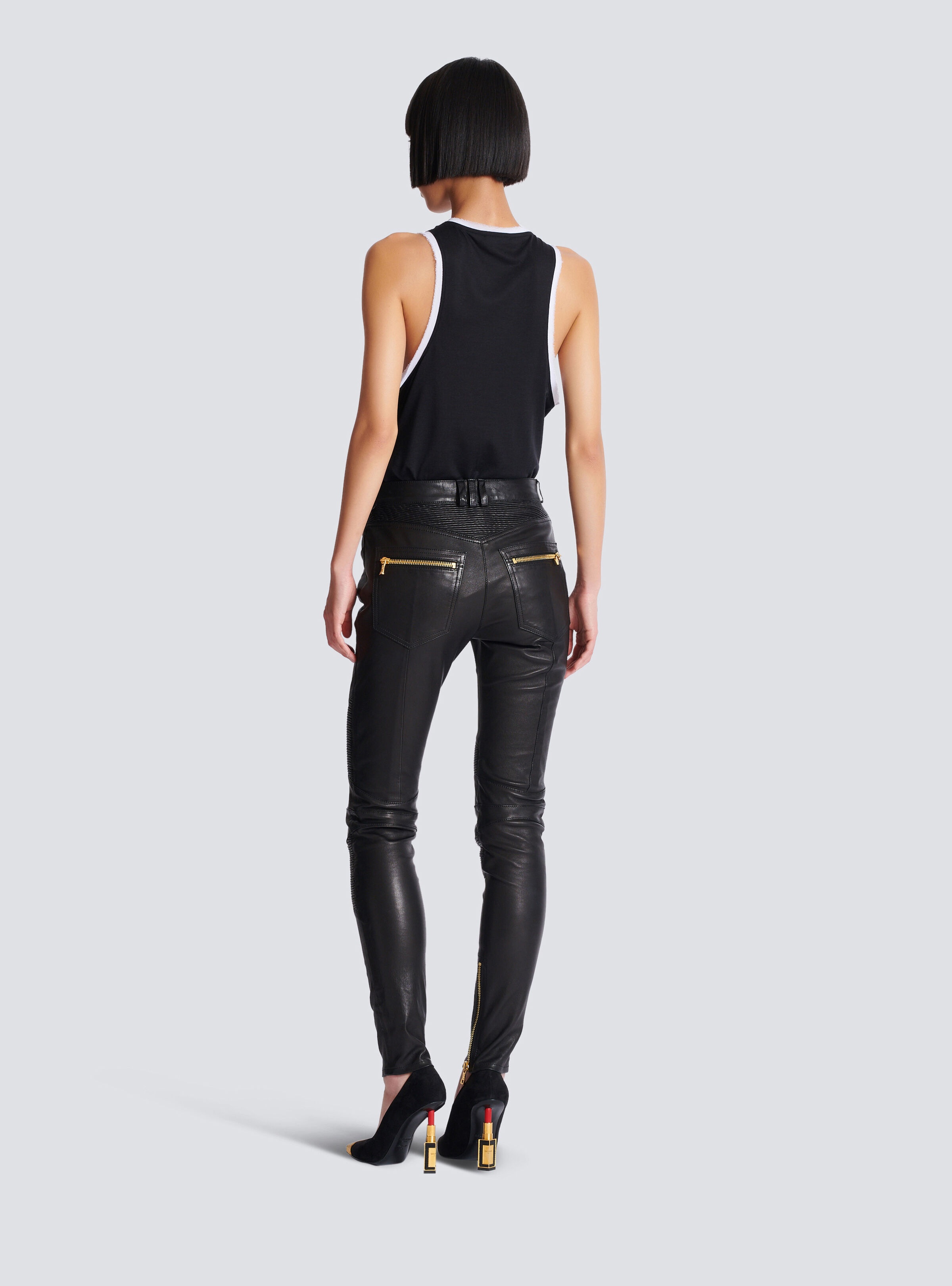 Lambskin slim-fit biker trousers - 4