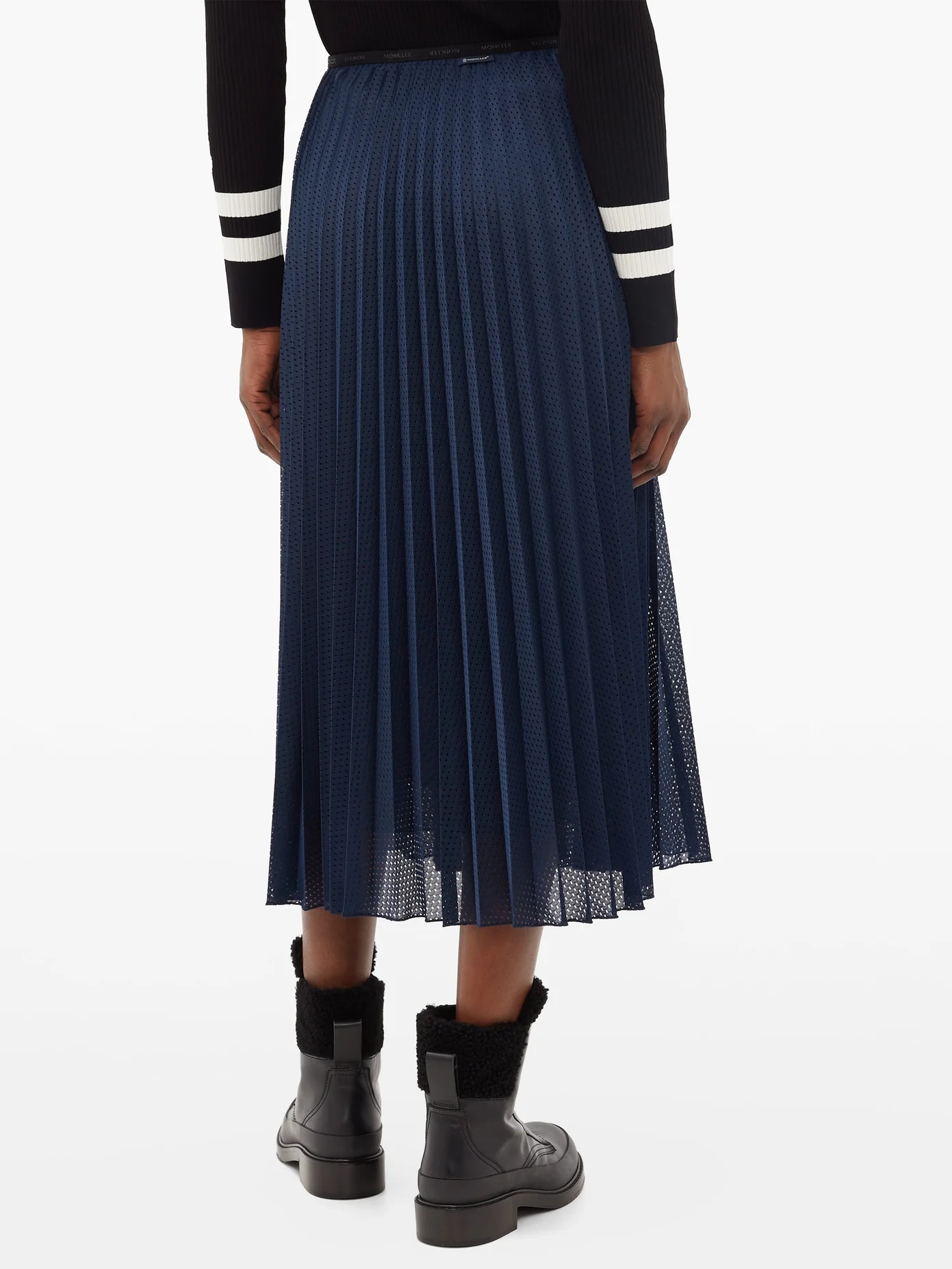 Perforated mesh pleated midi skirt - 5