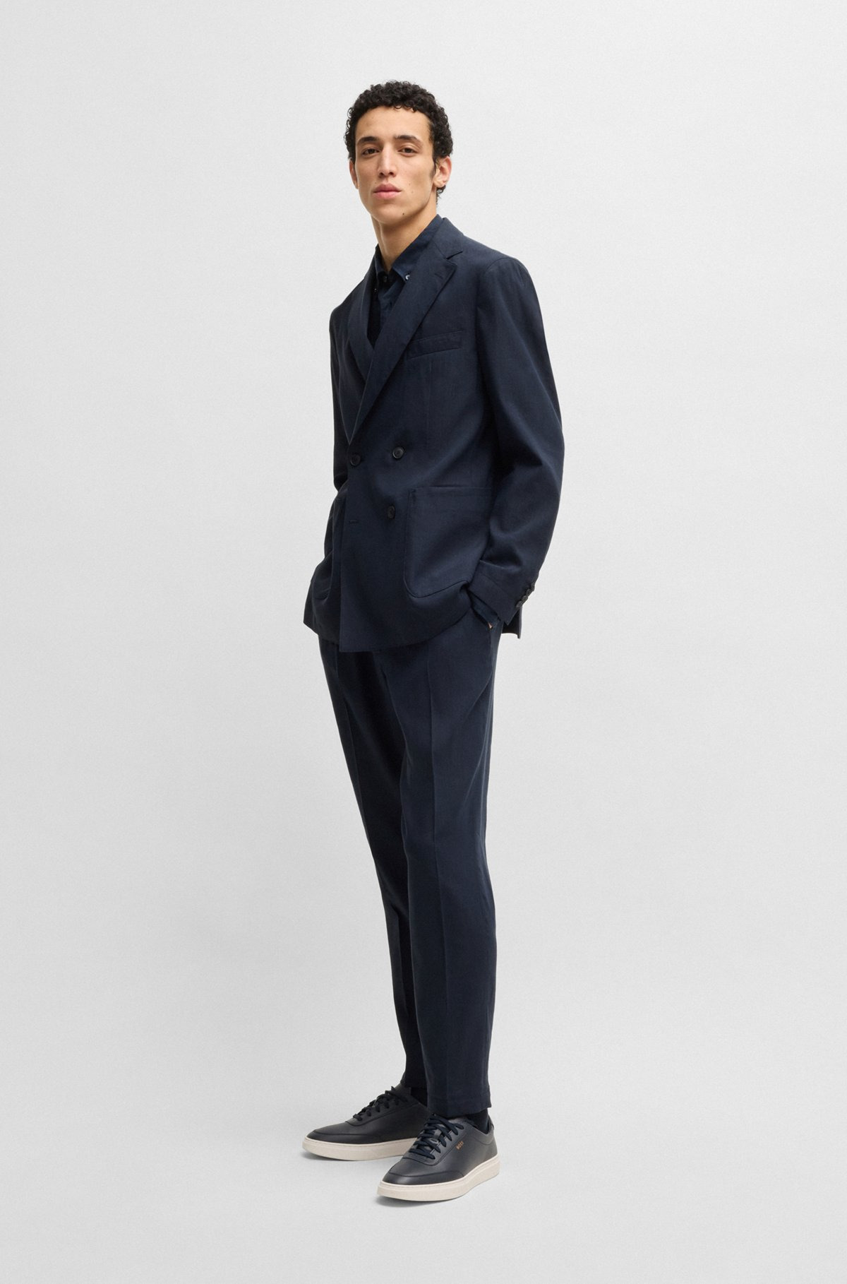 BOSS SELECTED BY SHOHEI OHTANI TAPERED-FIT TROUSERS IN A LINEN BLEND - 3