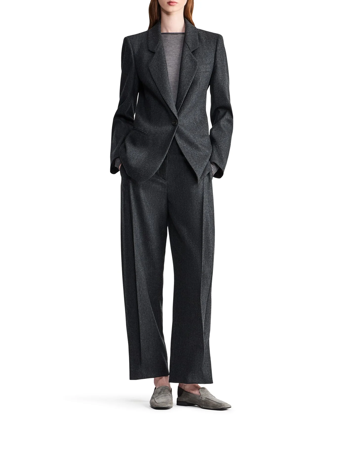 SINGLE-BREASTED WOOL AND CASHMERE FLANNEL JACKET - 1
