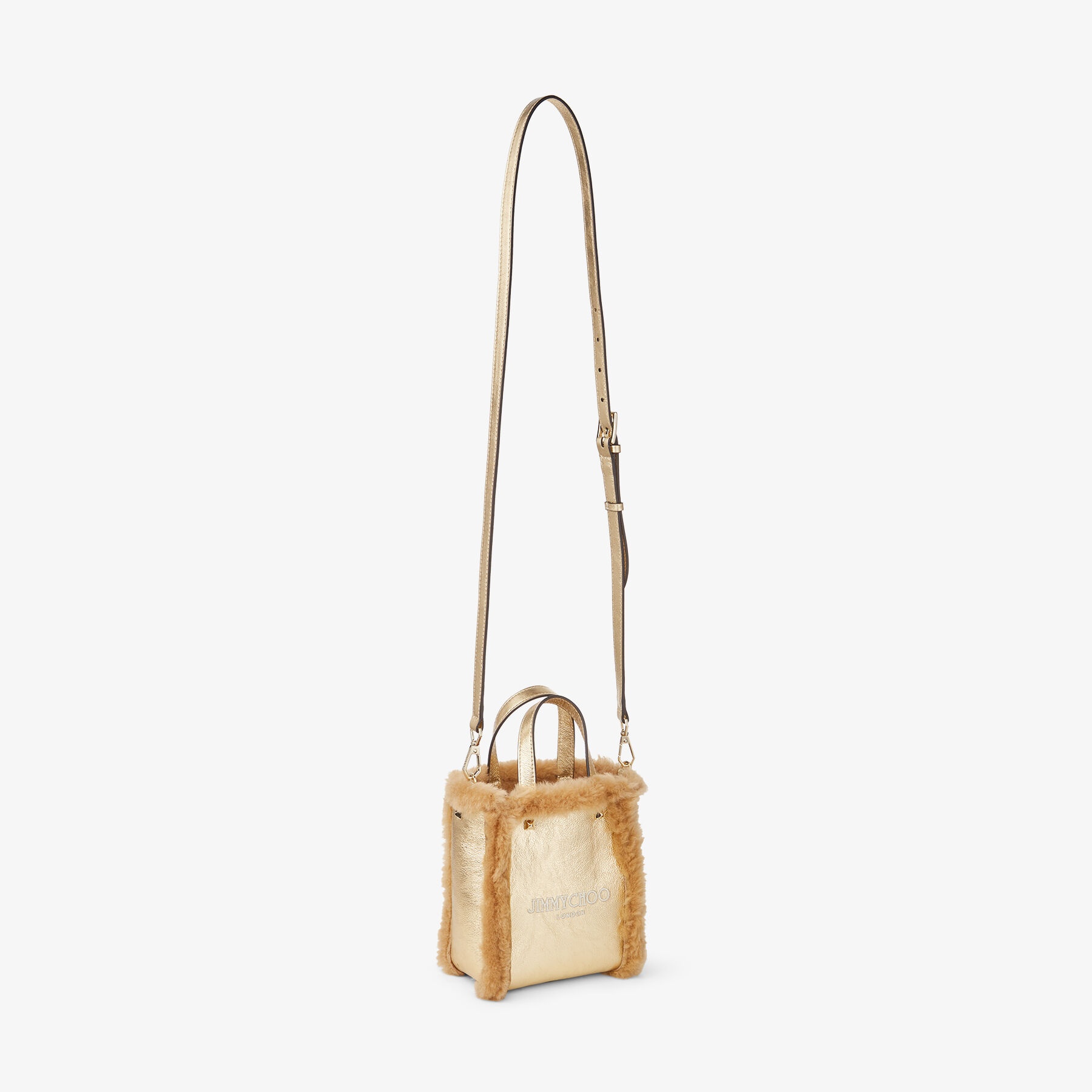 Mini N/s Tote
Gold Metallic Nappa and Shearling Mini N/S Tote Bag with Jimmy Choo Embroidery - 5