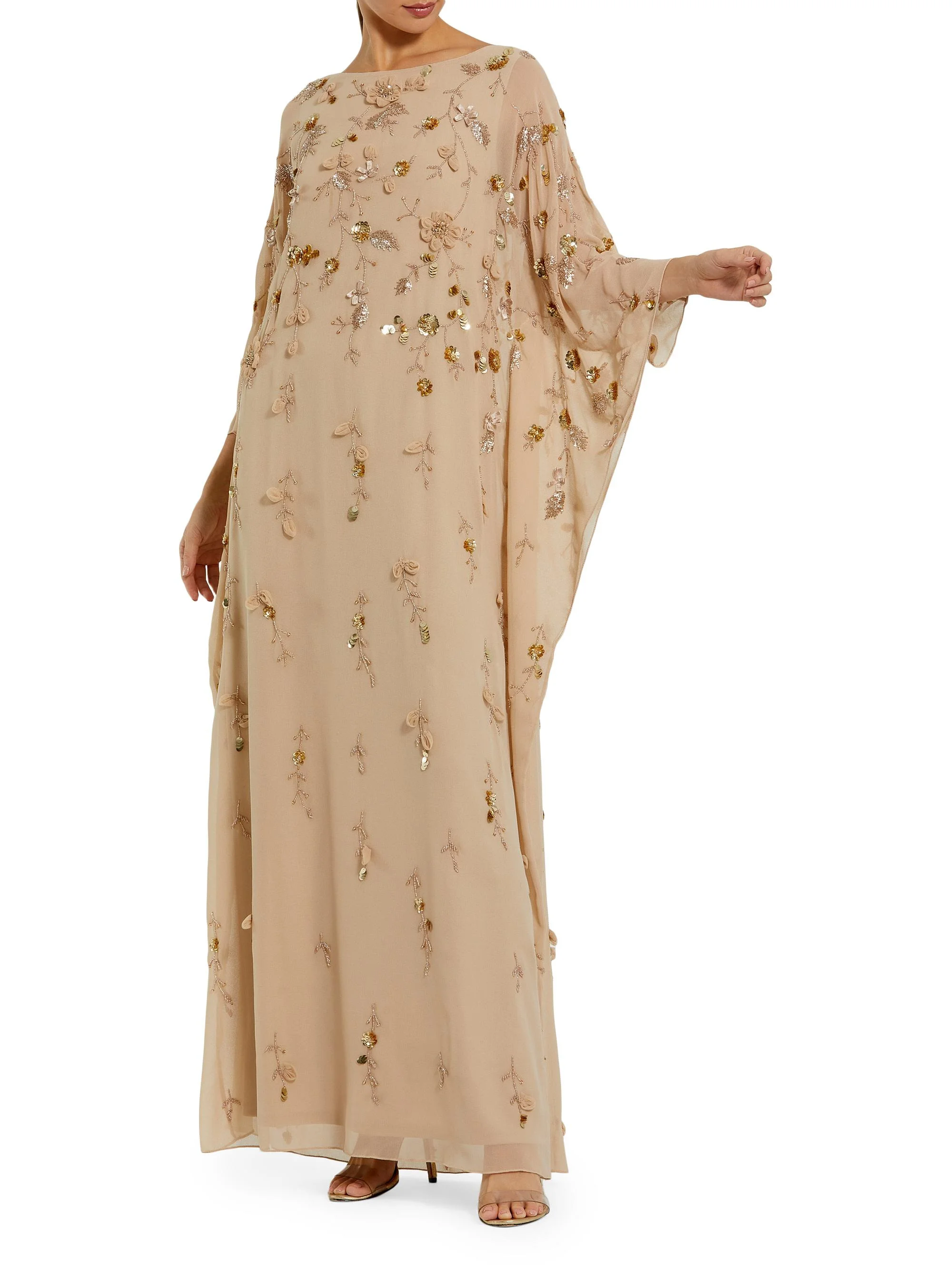Women's Embellished Trapeze Dress - Beige Gold - 1