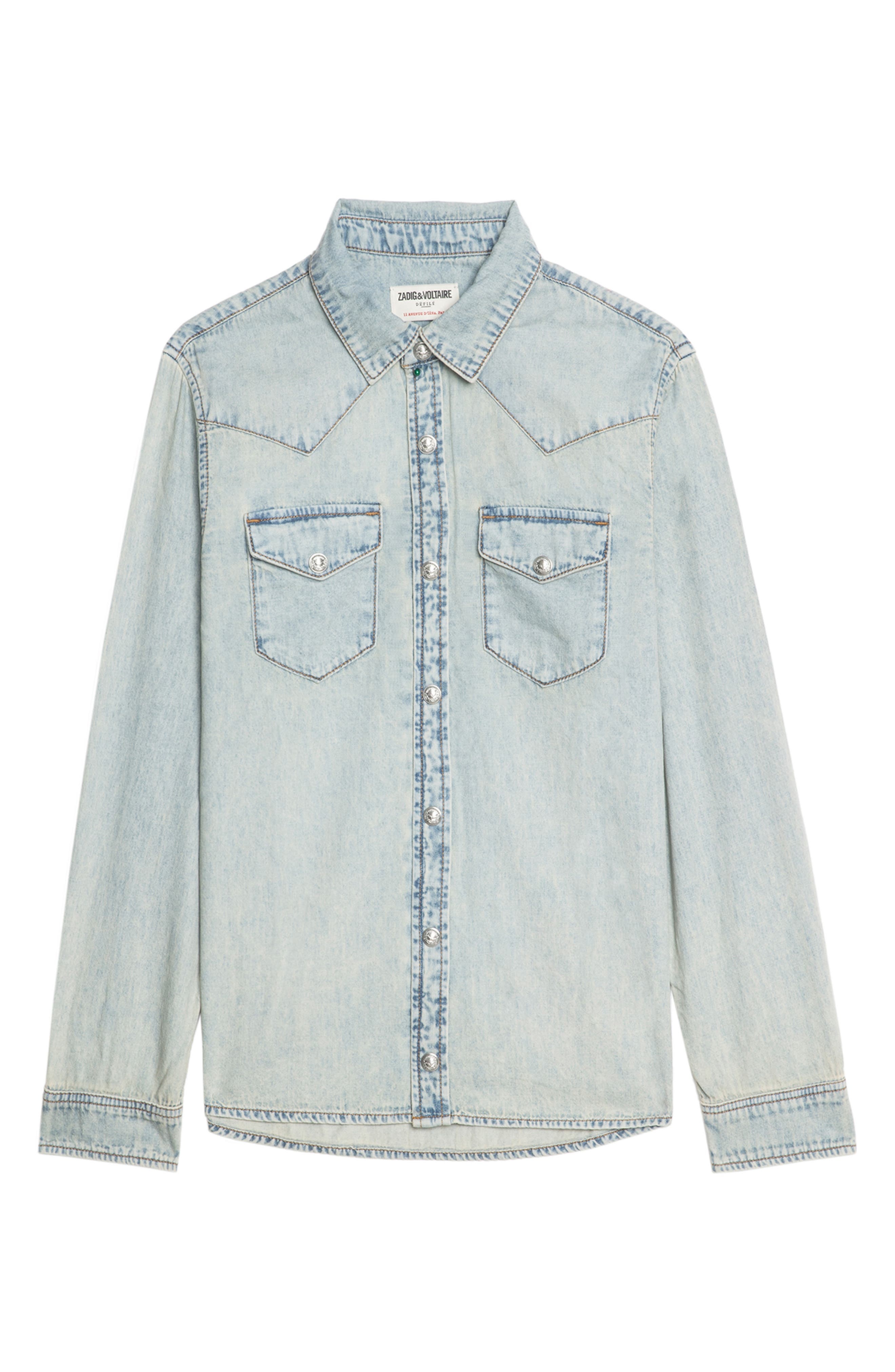 Zadig & Voltaire Saby Studded Denim Button-Up Shirt in Light Blue at Nordstrom - 5