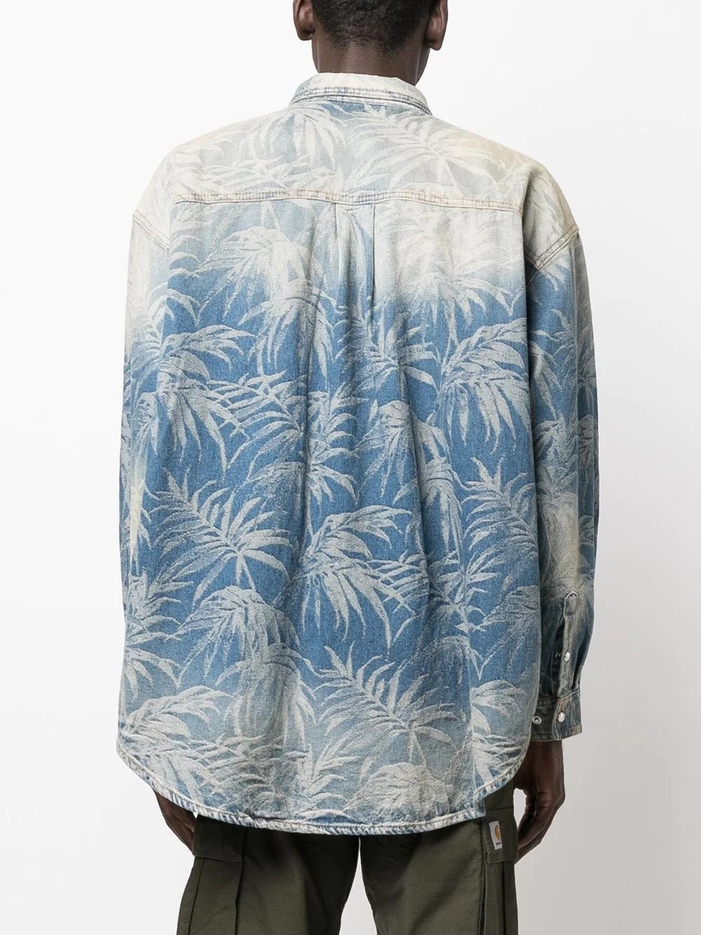 palm-print oversized denim shirt - 4