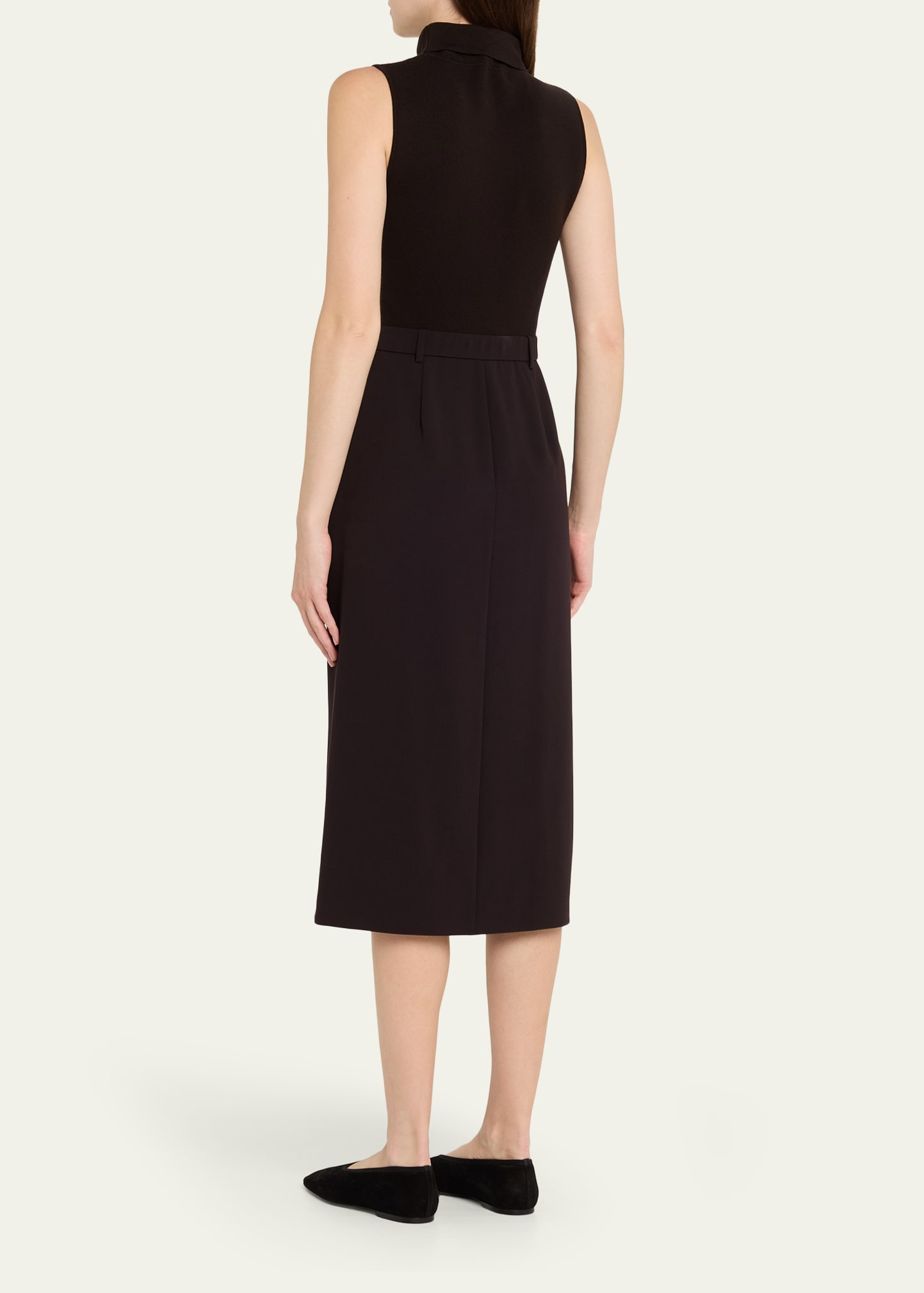 Funnel-Neck Admiral Crepe Sleeveless Midi Dress - 3