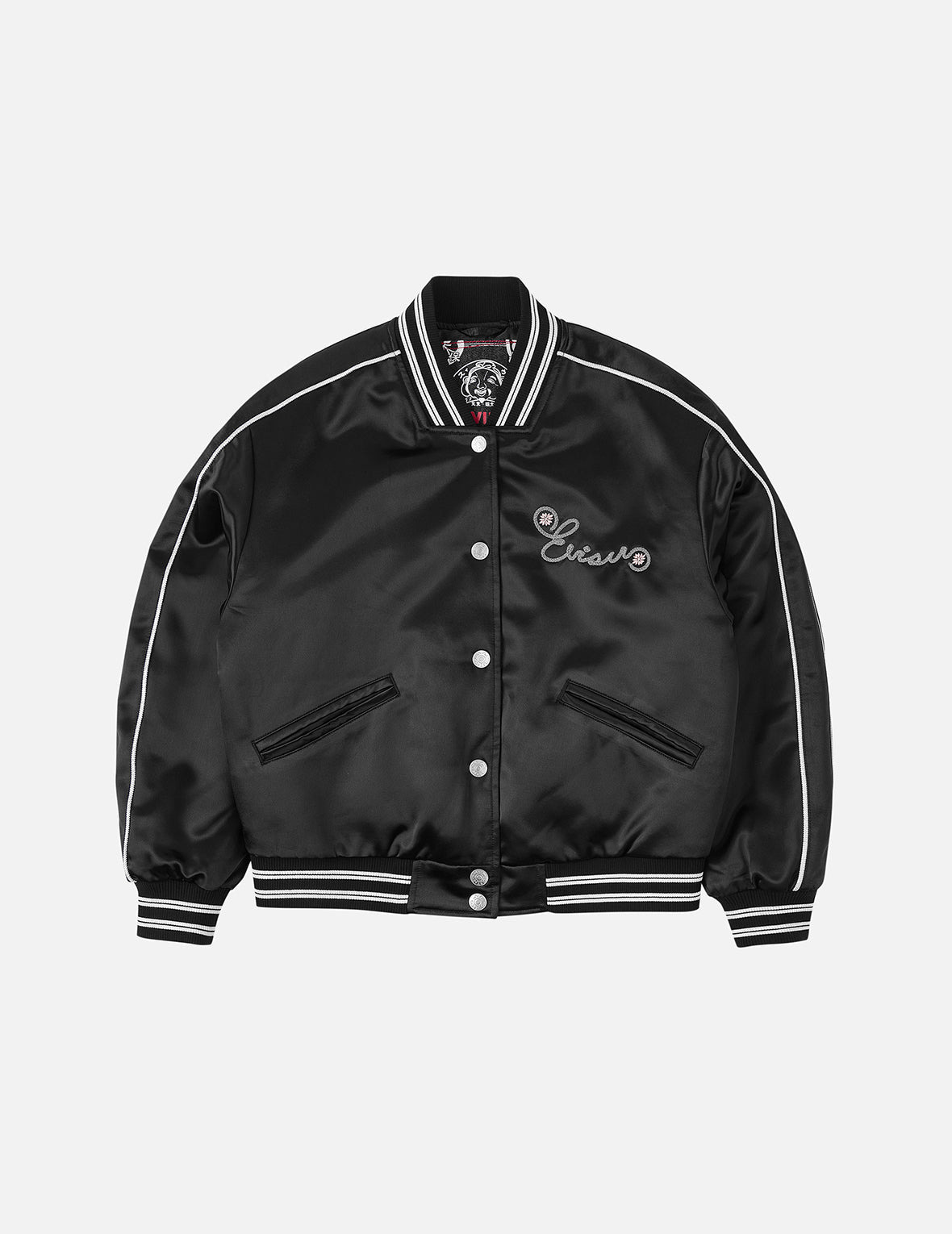 Logo and Fuzzy Cat Embroidery Fashion Fit Varsity Jacket - 4