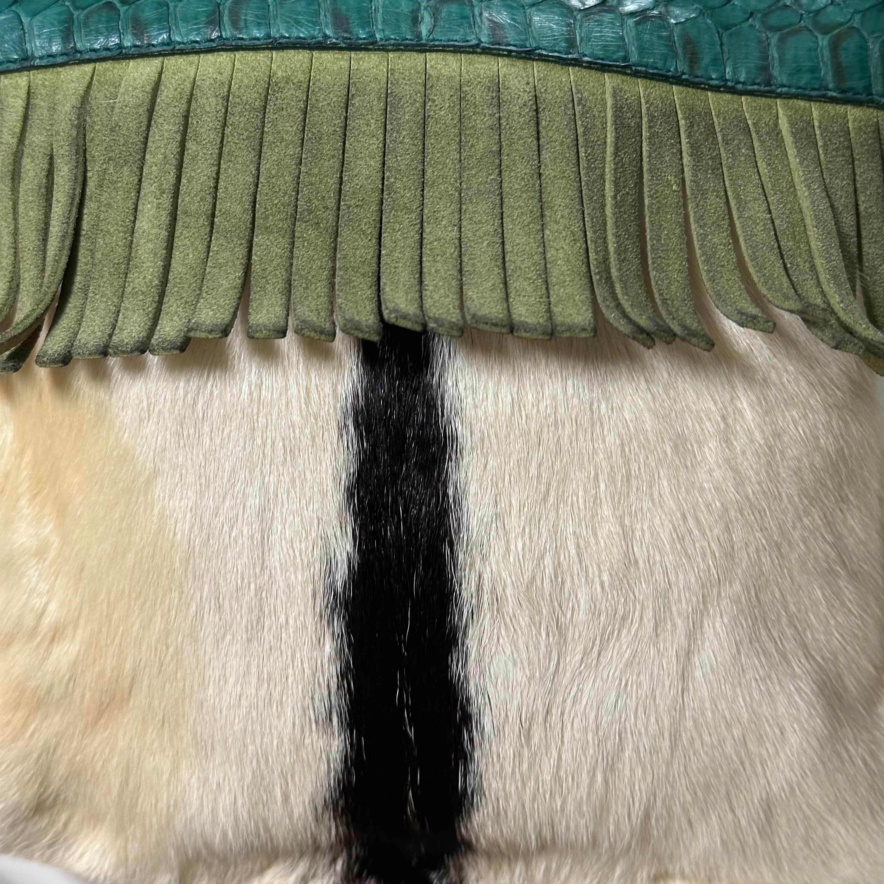 MIU MIU Fall Winter 1999 Python Unborn Calf Leather Fringe Tote Bag - 4