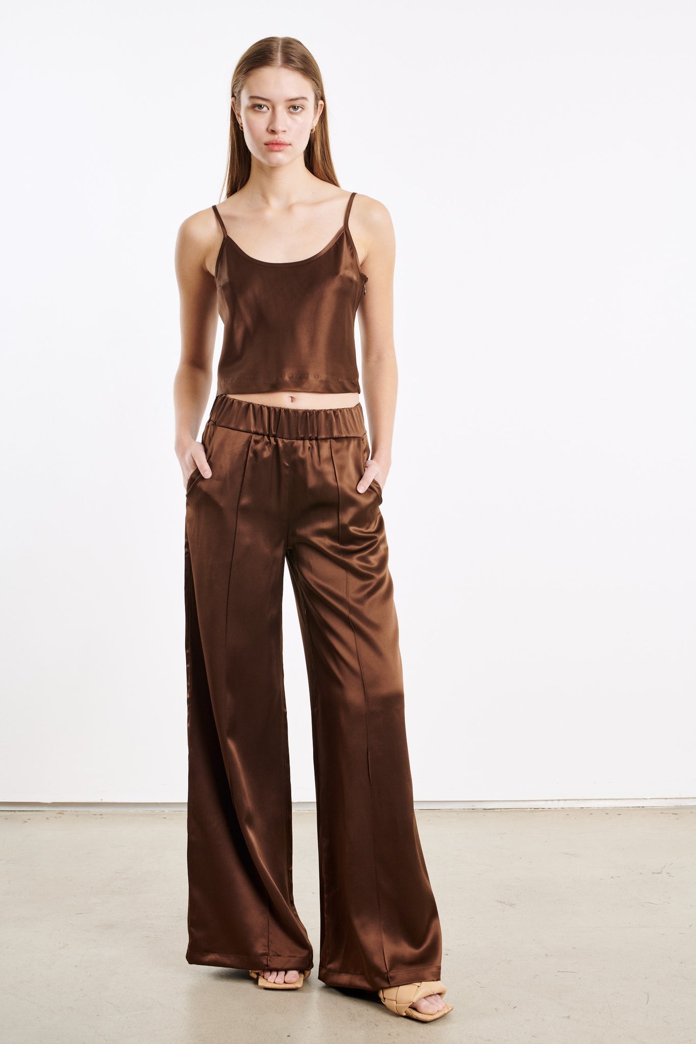 DARK CHOCOLATE SILK CROPPED CAMI - 4