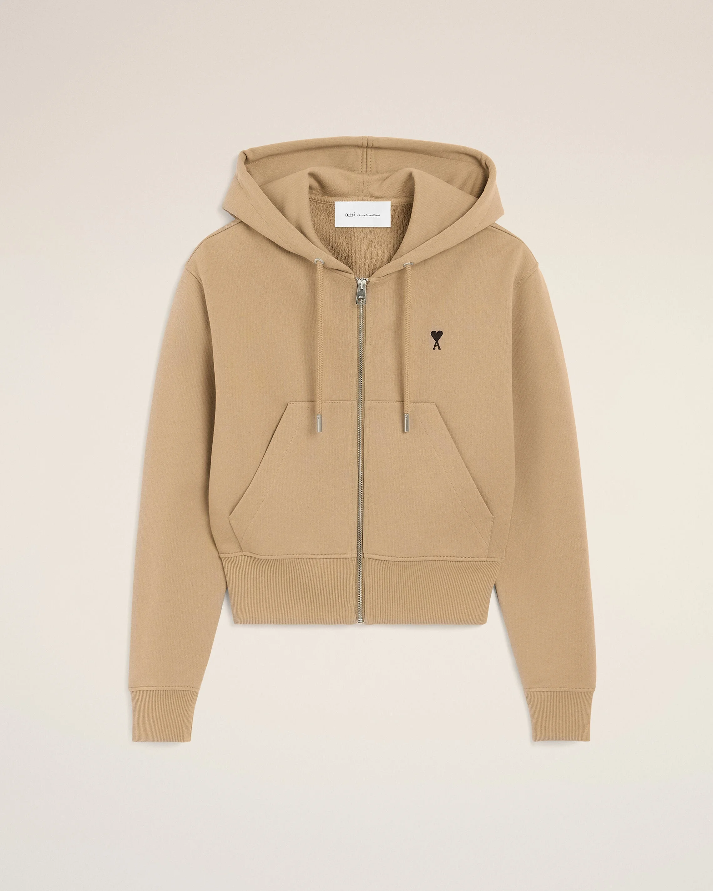 BEIGE ZIPPED COTTON HOODIE WITH AMI DE COEUR - 1