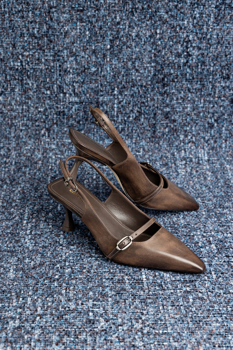 Ines Pump In Brown Shadow Leather 6