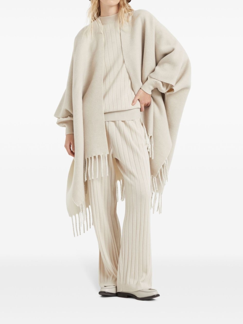 fringed-edge double knit cape - 2