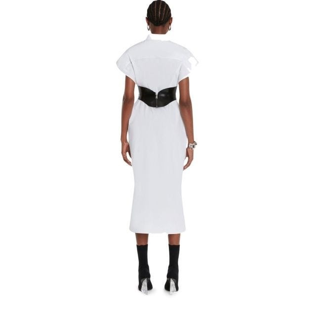 White chemisier midi dress with short sleeves - 4