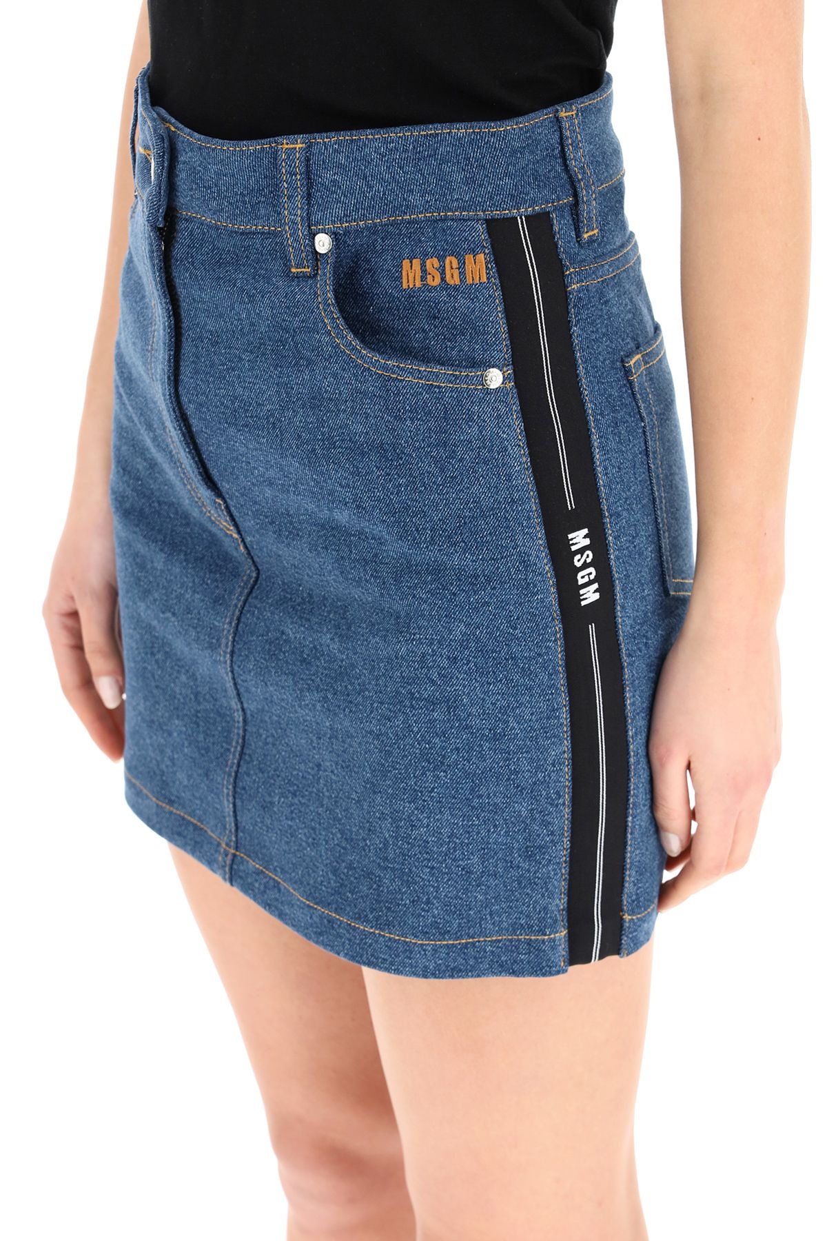 DENIM MINI SKIRT WITH LOGO BANDS - 5