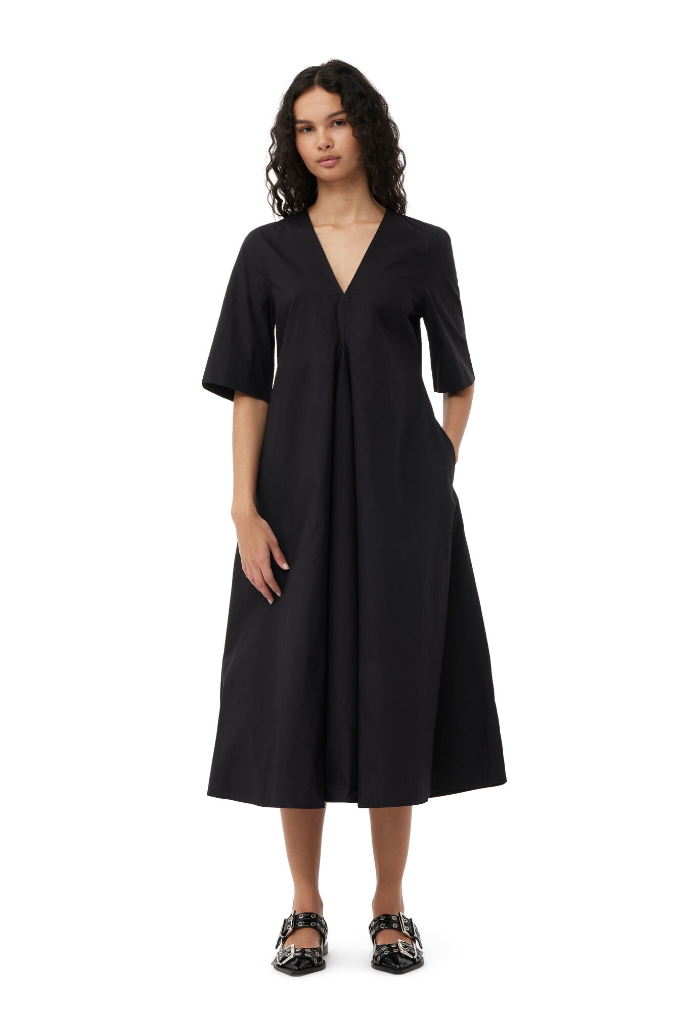 EXCLUSIVE BLACK COTTON POPLIN MAXI DRESS - 2