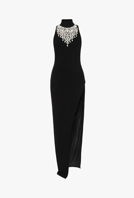 Long black viscose dress with silver embroidery - 1