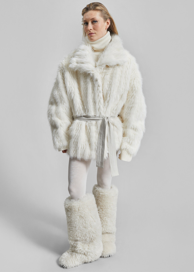 Mortisa Faux Fur Belted Short Coat - Off White 6