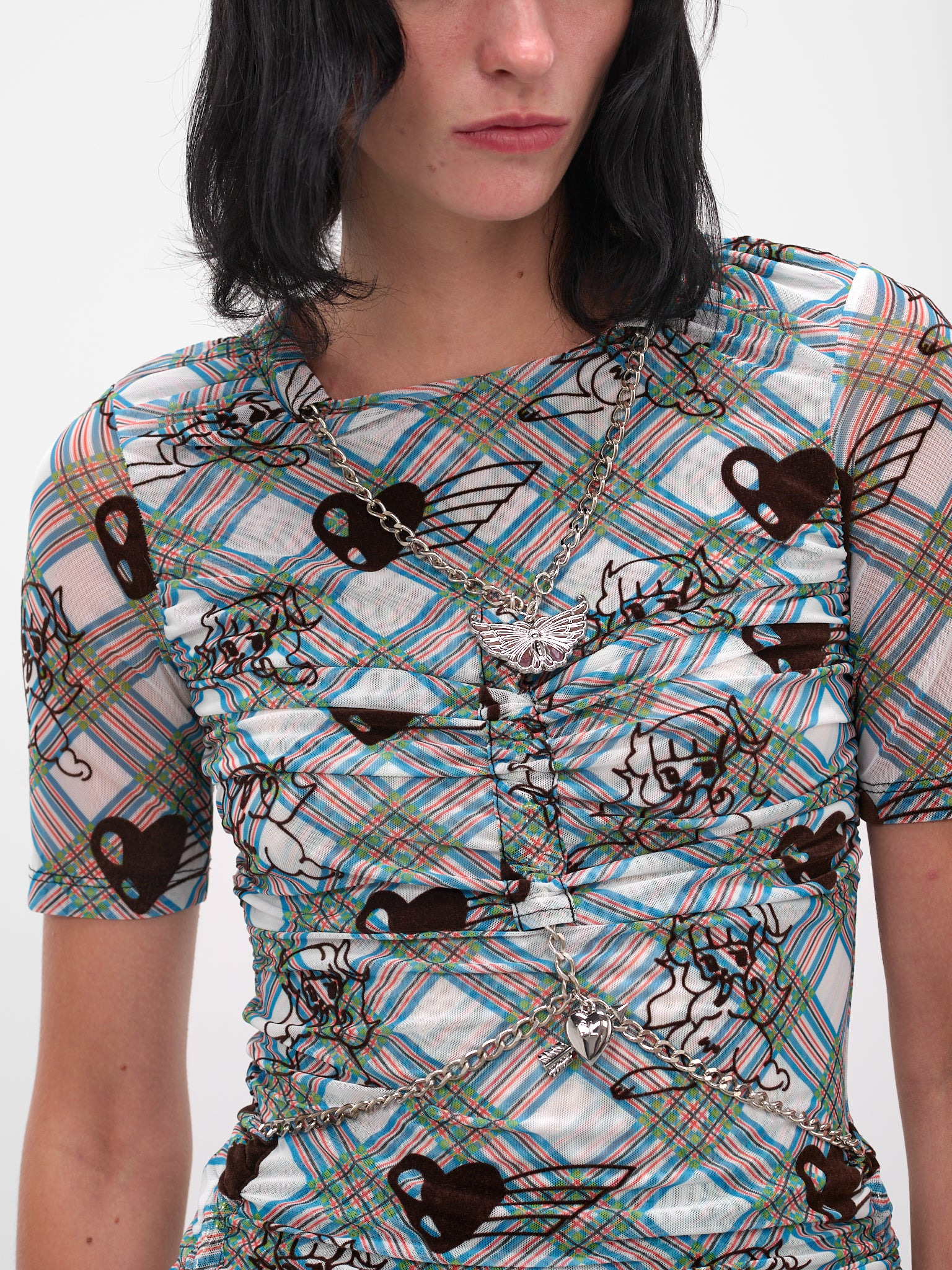 Blue Sonicscape Tartan Mesh Top - 5