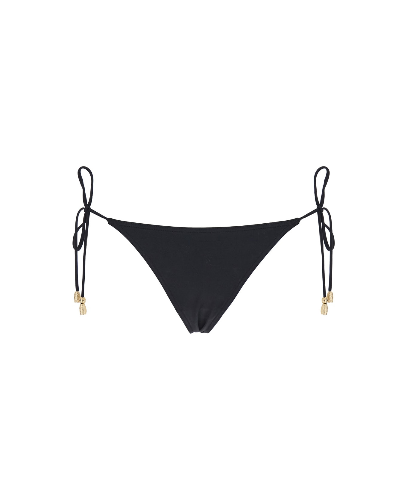 'exquise' Black Bikini Bottoms With Beaded Embellishments And Adjustable Tie Closure In Tech Fabric  - 1
