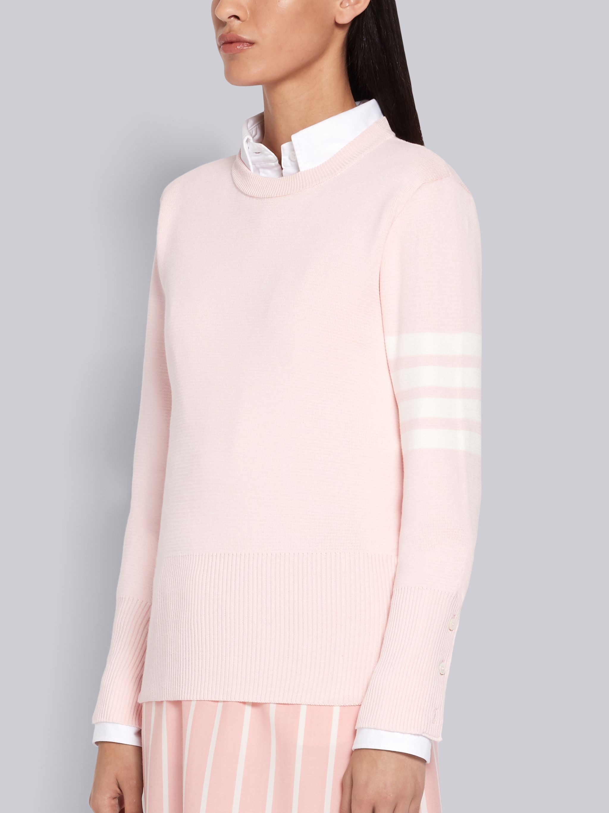 Pink Cotton Crepe Milano Stitch Crewneck 4-Bar Pullover - 2