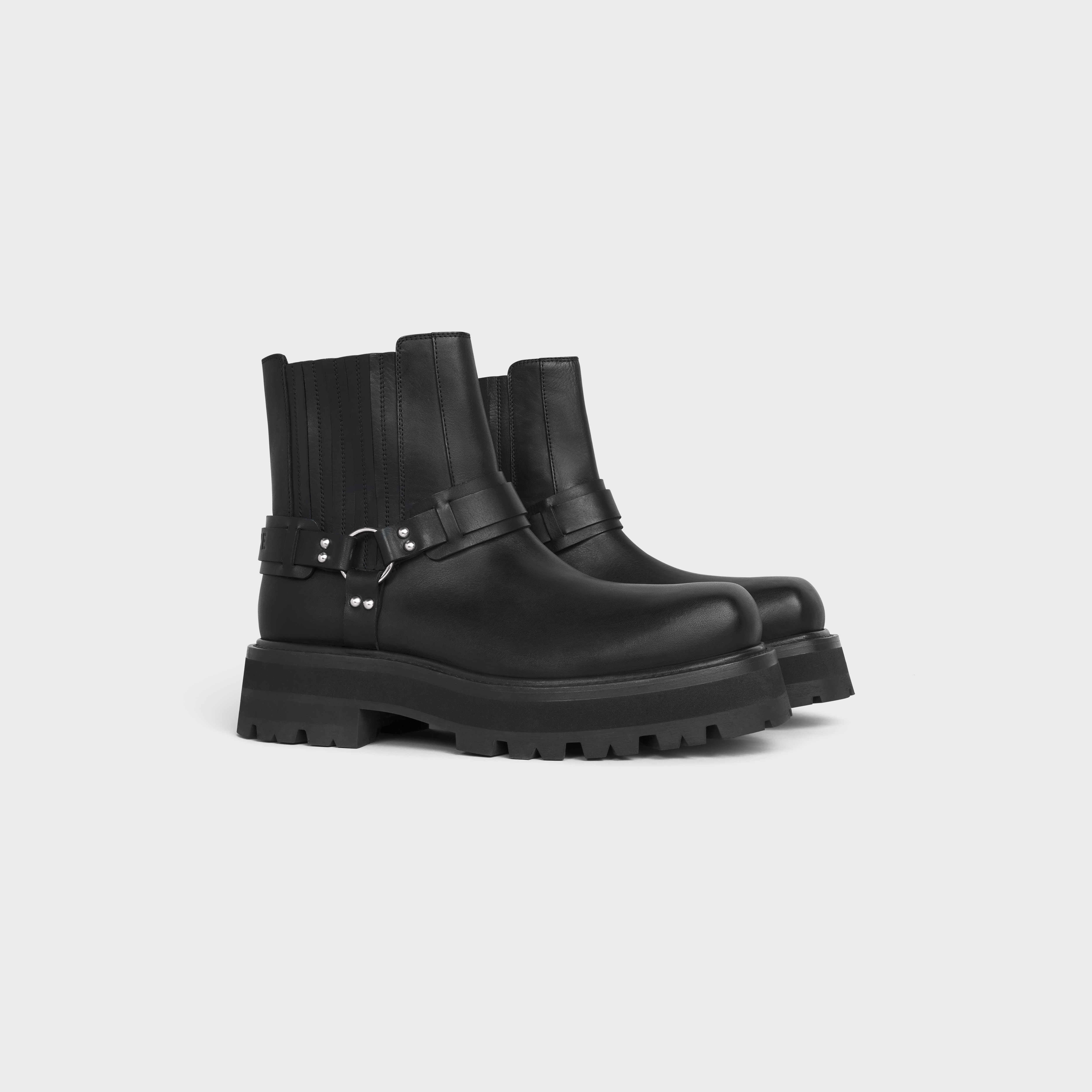 BACK BUCKLE ZIPPED ISAAC BOOT IN SHINY CALFSKIN - BLACK