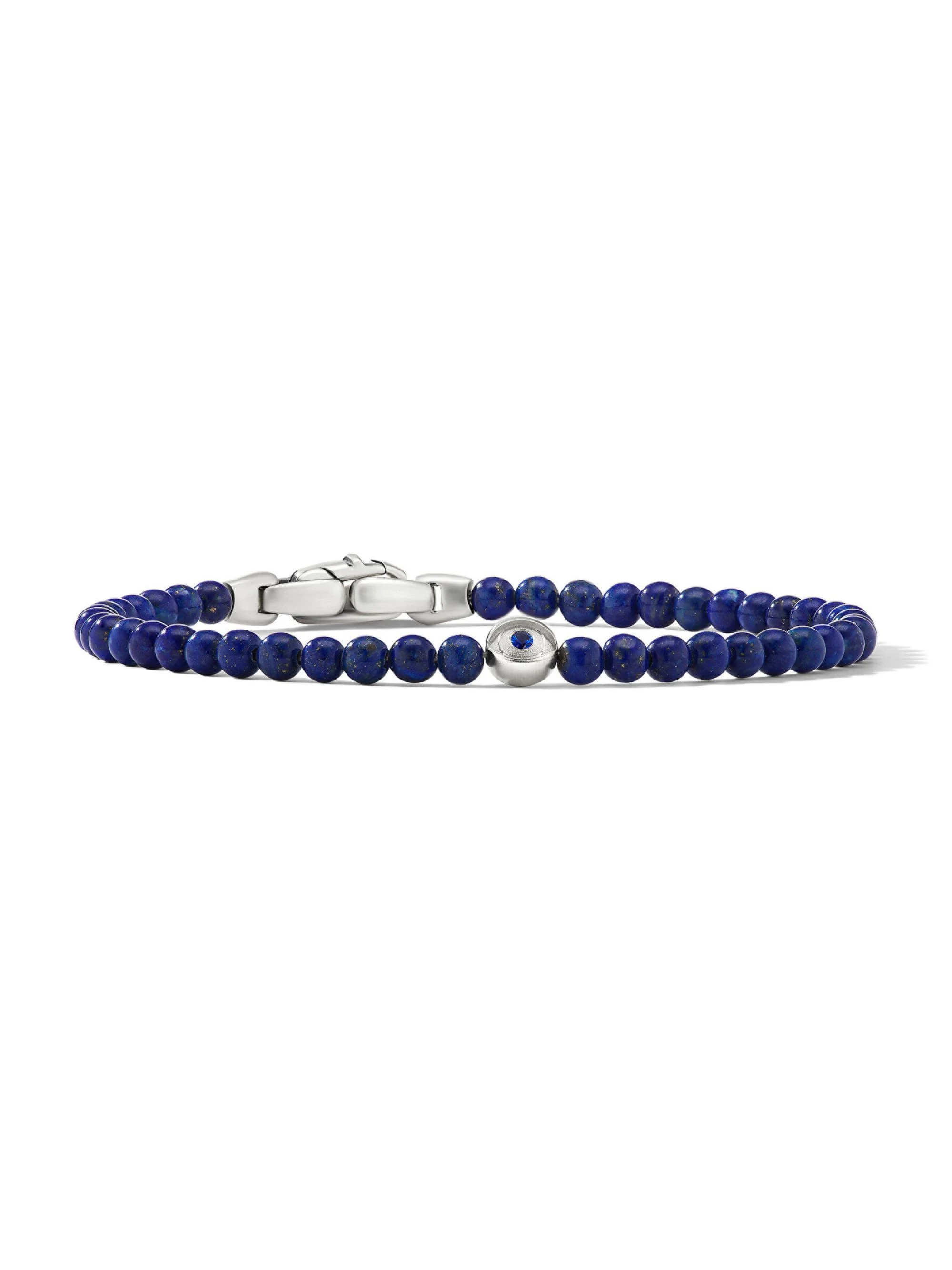 Men's Spiritual Beads Evil Eye Bracelet in Sterling Silver - Lapis - 1