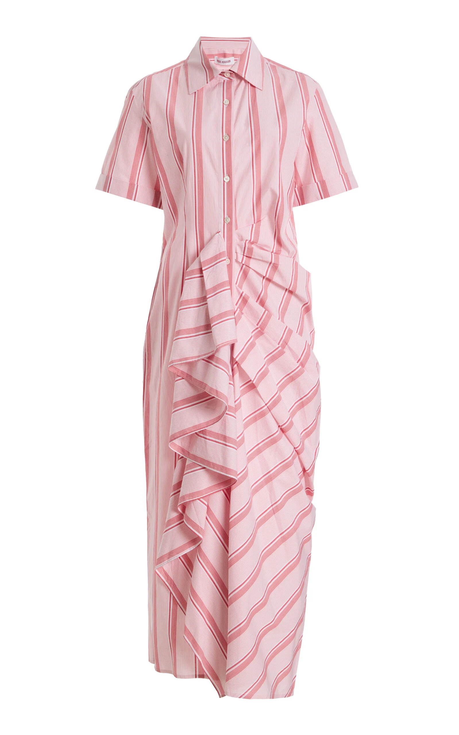 Cotton Ruffled Shirt Dress stripe - 1