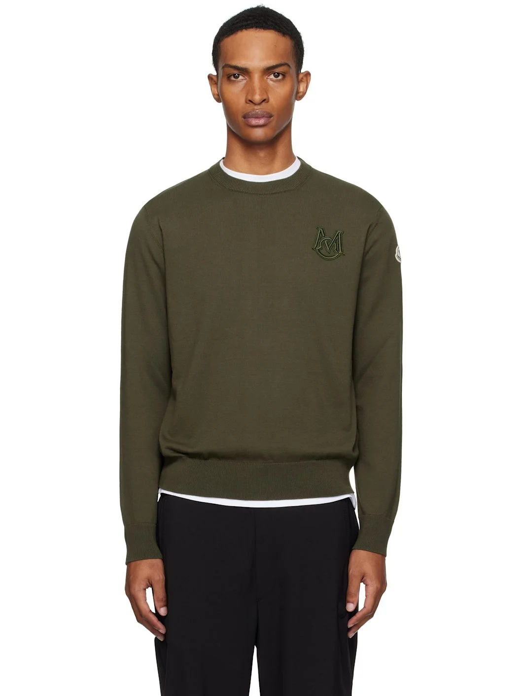Khaki Embroidered Monogram Cotton Sweater - 1