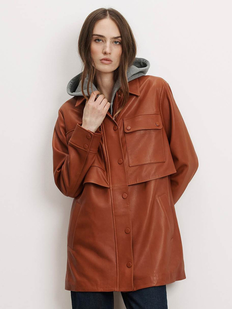 VERONICA BEARD LIORA LEATHER UTILITY DICKEY COAT outlook