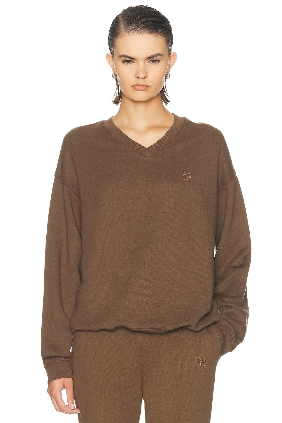 Oversized French Terry V Neck Sweatshirt - 1