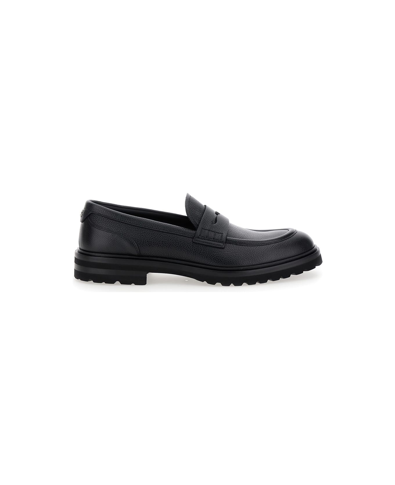 'altavilla' Black Loafers With Dg Logo On The Heel In Brushed Leather Man - 1
