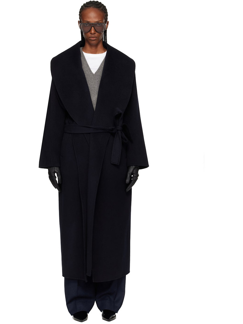 Navy Signature Double-Faced Scarf Coat 1