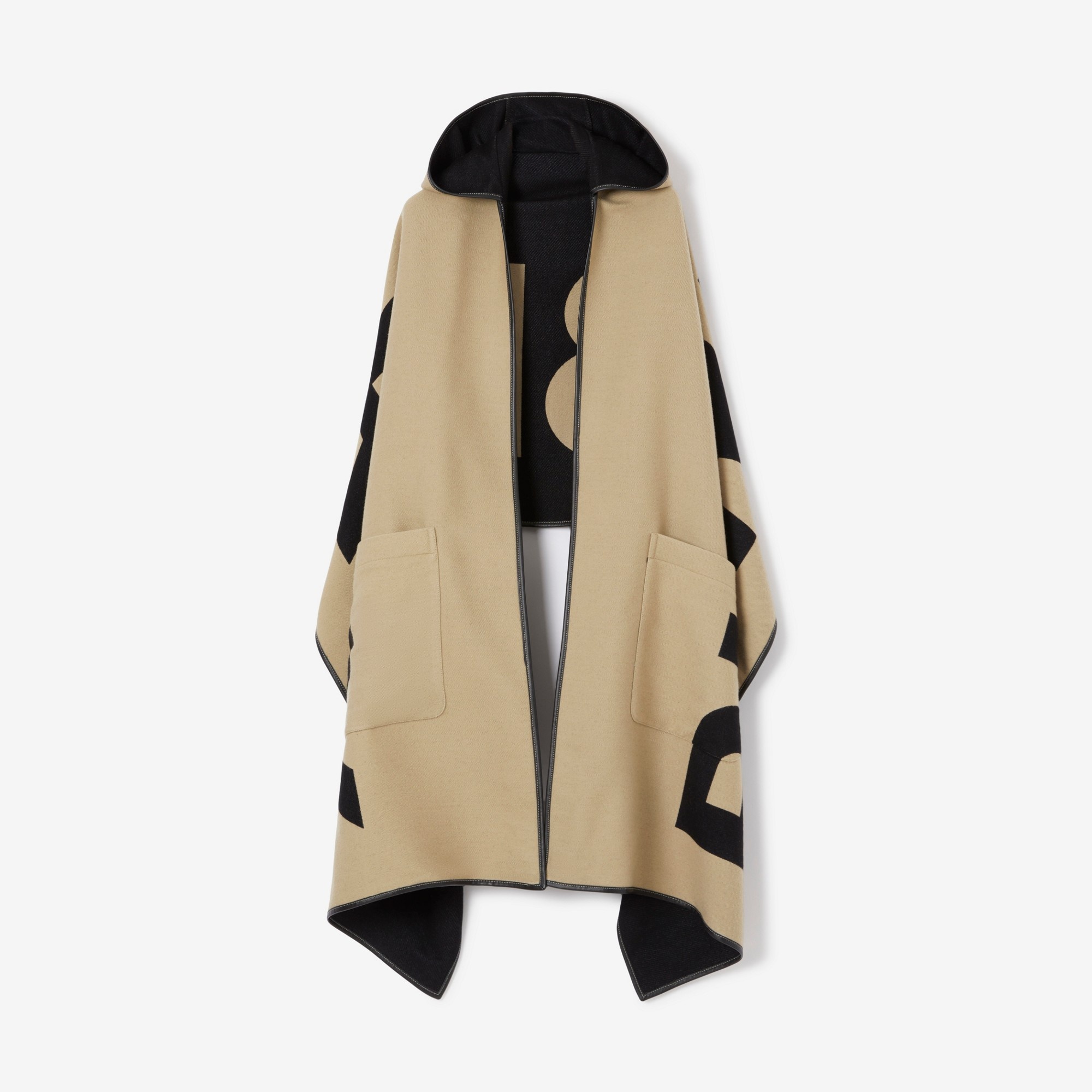 Logo Wool Cotton Jacquard Hooded Cape - 1