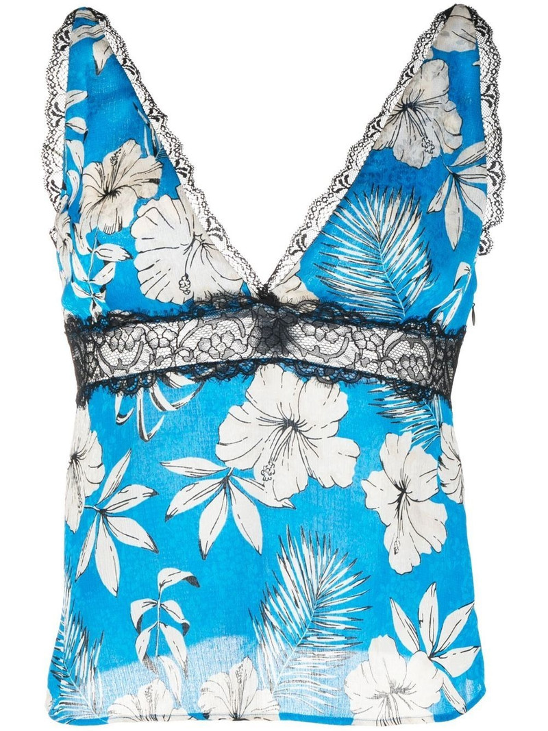 floral-print lace-trimmed top 1