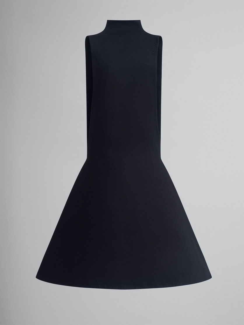 BLACK ORGANIC COTTON SATIN A-LINE DRESS - 1