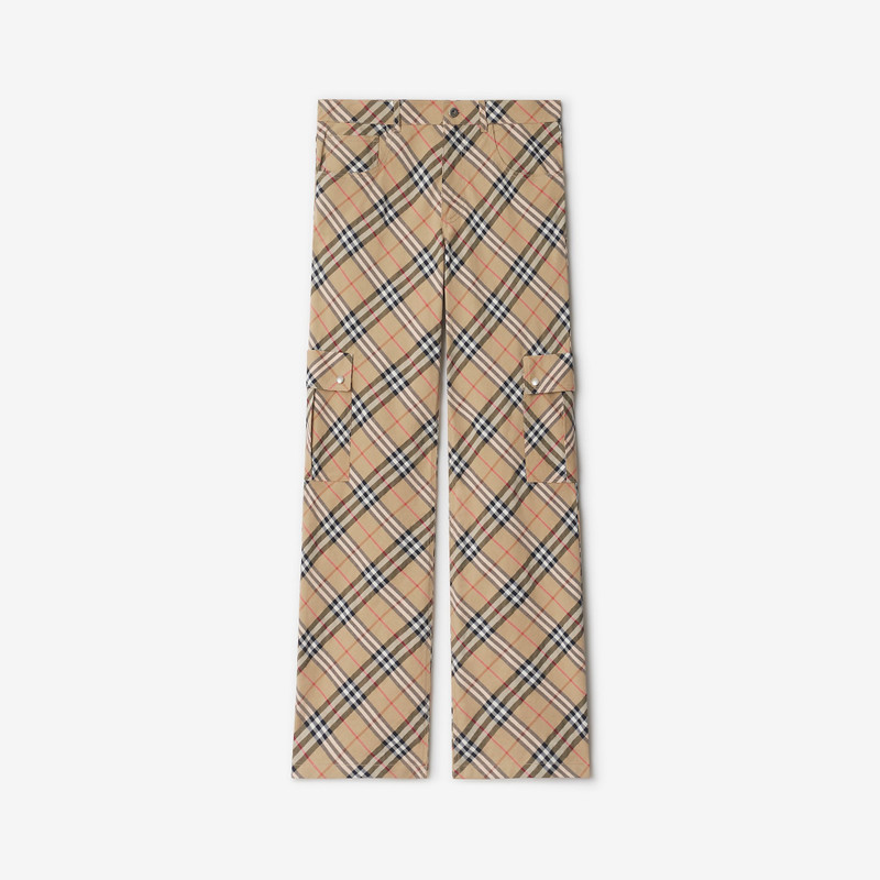 Check Stretch Linen Cotton Trousers - 1