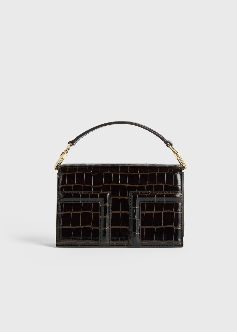 Mini T-flap croco-embossed bag dark brown 1