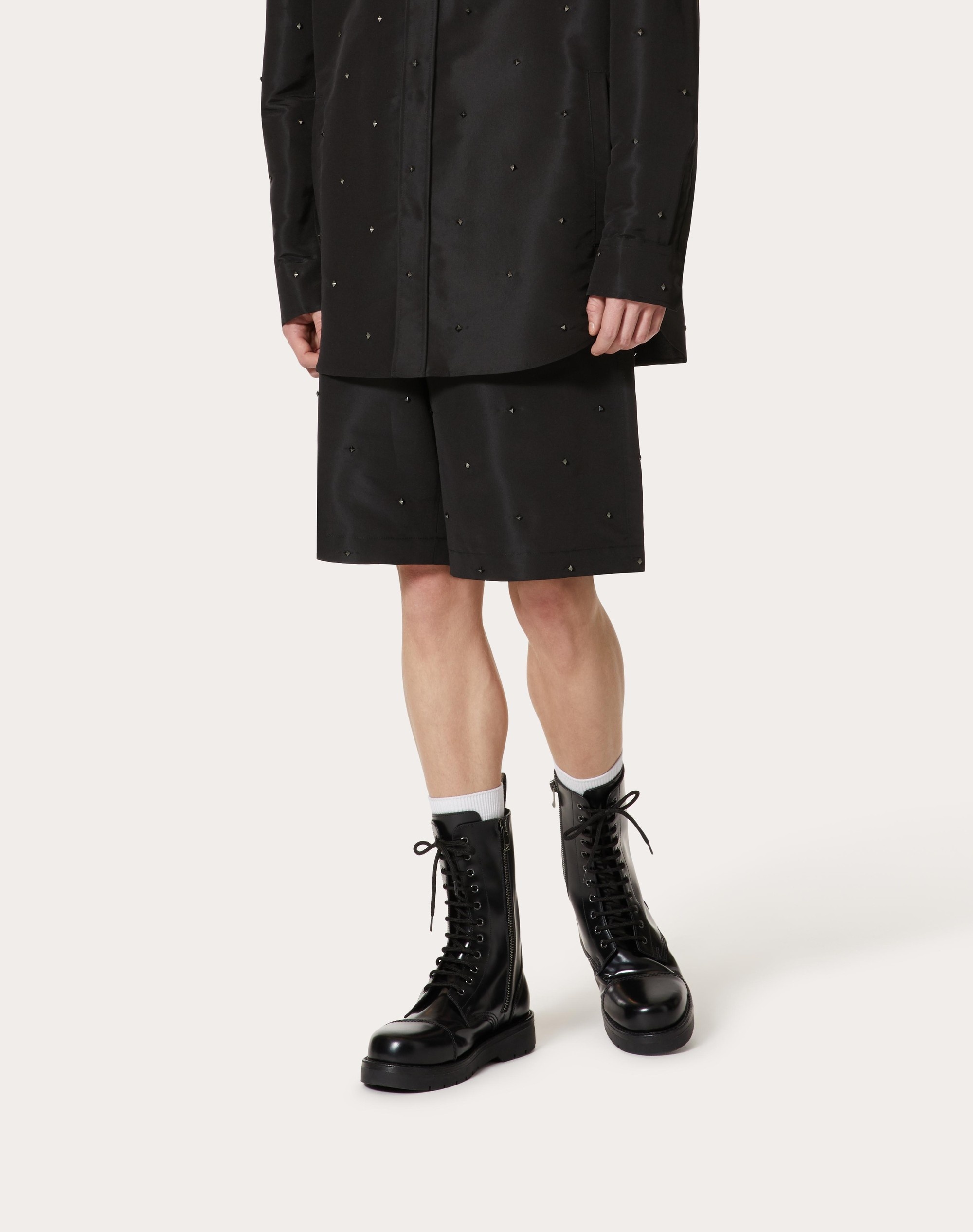 ALL-OVER ROCKSTUD SPIKE SILK FAILLE BERMUDA SHORTS - 3