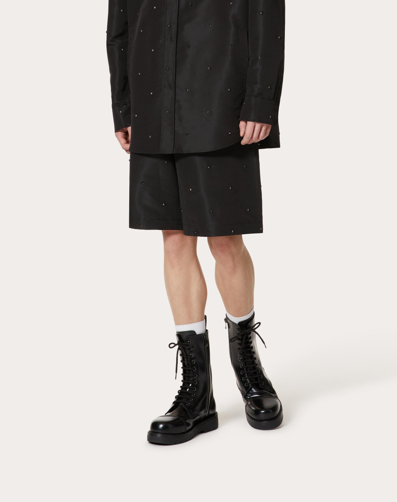 ALL-OVER ROCKSTUD SPIKE SILK FAILLE BERMUDA SHORTS 3